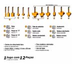 JOGO KIT MALETA DE FRESAS MADEIRA 12 PEÇAS METAL 6MM VONDER