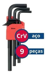 JOGO DE CHAVE ALLEN LONGA CROMO VANADIO 1,5 A 10MM 9 PÇ MTX