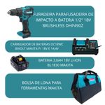 KIT PARAFUSADEIRA DHP490Z+ CARREGADOR DC18WC +1BATERIA 3AH BL1830B + BOLSA MAKITA