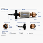  INDUZIDO COMPLETO 220V P/ SERRA CIRC. MHS700/M5801 - MAKITA 