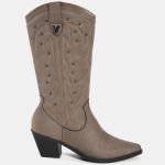 Bota Via Marte Western Camurça Cano Alto 257-010 Feminina Noz Moscada