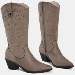 Bota Via Marte Western Camurça Cano Alto 257-010 Feminina Noz Moscada