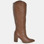 Bota Via Marte Western Cano Alto Couro 079-012 Feminino Marrom