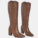 Bota Via Marte Western Cano Alto Couro 079-012 Feminino Marrom