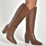 Bota Via Marte Western Cano Alto Couro 079-012 Feminino Marrom