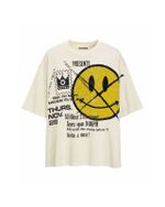 Camiseta Oversized Smiley Rhinestone Grunge