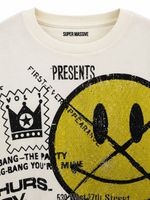 Camiseta Oversized Smiley Rhinestone Grunge