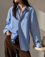 Camisa Ralph Lauren Vintage Listrada Azul Oversized