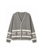 Cardigan Vintage Bow Print Cinza — Tricot Soft