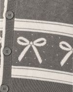 Cardigan Vintage Bow Print Cinza — Tricot Soft