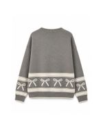 Cardigan Vintage Bow Print Cinza — Tricot Soft