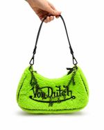 Bolsa Baguete Von Dutch Faux Fur Verde Neon Y2K