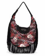 Bolsa Ed Hardy Fringe Skull Hobo Red