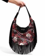 Bolsa Ed Hardy Fringe Skull Hobo Red