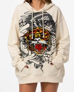 Moletom Ed Hardy Tiger Tattoo Off White com Capuz