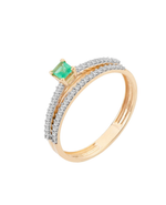 Anel Solitário Esmeralda Duplo Ouro 18k