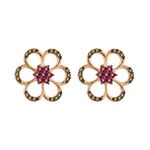 Brinco Pétalas Rubi e Diamante Chocolate Ouro 18k
