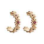Brinco Flores com Rubi Ouro 18k
