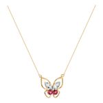 Gargantilha Borboleta com Topázio e Turmalina Rosa Ouro 18k