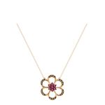 Colar Pétalas Rubi e Diamante Chocolate Ouro 18k
