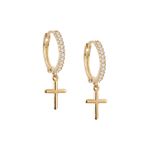 Brinco Argola Cruz Zircônia Ouro 18k