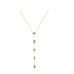 Colar em Ouro 18k com 5 Esmeraldas Pendentes – Lapidações Ovais, Octagonal, Navete, Gota e Redonda