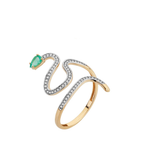 Anel Cobra Esmeralda e Diamante Ouro 18k