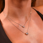 Colar  Elo Portugês Coração Prata com Ródio Moissanite