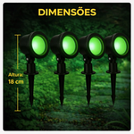 Kit 4 Espetos LED Jardim Fit Kian 5W Verde Bivolt | Iluminação Decorativa Externa | Ligação Elétrica (Não é Solar)