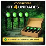Kit 4 Espetos LED Jardim Fit Kian 5W Verde Bivolt | Iluminação Decorativa Externa | Ligação Elétrica (Não é Solar)