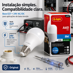 Lâmpada Led 24V E27 8W 6500K Luz Branca G-Light
