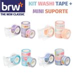 Kit Mini Dispenser + 5 Fita Adesiva Washi Tape BRW -  Colorida Tom Pastel
