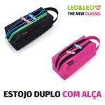 Estojo Duplo Retangular com Alça Leo&Leo Carbon - Preto, Rosa e Azul