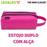 Estojo Duplo Retangular com Alça Leo&Leo Carbon - Preto, Rosa e Azul