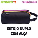 Estojo Duplo Retangular com Alça Leo&Leo Carbon - Preto, Rosa e Azul