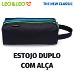 Estojo Duplo Retangular com Alça Leo&Leo Carbon - Preto, Rosa e Azul