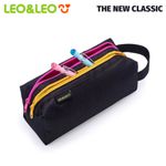 Estojo Duplo Retangular com Alça Leo&Leo Carbon - Preto, Rosa e Azul