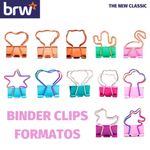 Binder Clip Fofo BRW Formatos Rose Gold - Tom Pastel - Rainbow - Gato, Coração, Unicórnio, Urso, Nuvem, Estrela, Flaming