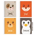 Caderno Capa Dura 10 Matérias Animais Fofos Jandaia 160 Folhas - Pinguim Raposa Urso Cachorro