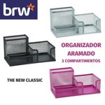Organizador Aramado BRW - 3 Compartimentos - Preto Prata Rosa