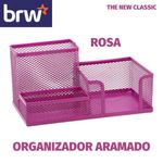 Organizador Aramado BRW - 3 Compartimentos - Preto Prata Rosa