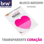 Bloco de Notas Adesivas Transparente Coração BRW - Incolor e Rosa - 20 Folhas - 70x70mm