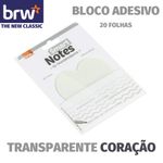 Bloco de Notas Adesivas Transparente Coração BRW - Incolor e Rosa - 20 Folhas - 70x70mm