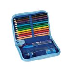 Estojo Faber Castell Pets - Gatinho e Cachorro - Lápis de Cor + Borracha + Apontador + Caneta + Lápis + Régua