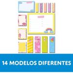 Kit 14 Bloco Adesivo Cis - Doces Comidinhas Nuvem Cacto Fun Bichinhos Patinha Arco-Íris - Recados, Pontilhado, Checklist