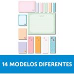 Kit 14 Bloco Adesivo Cis - Doces Comidinhas Nuvem Cacto Fun Bichinhos Patinha Arco-Íris - Recados, Pontilhado, Checklist