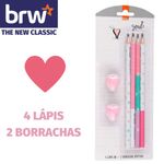 Kit Escolar BRW - Lápis + Borracha - Gatinho - Coração - Rainbow LGBT - Unicórnio - Dinossauro - Tutti Frutti