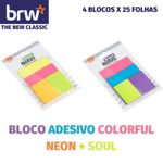Kit Bloco Notas Adesivas BRW Colorful - 4 Blocos Coloridos x 25 Folhas cada