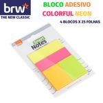Kit Bloco Notas Adesivas BRW Colorful - 4 Blocos Coloridos x 25 Folhas cada