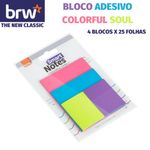 Kit Bloco Notas Adesivas BRW Colorful - 4 Blocos Coloridos x 25 Folhas cada